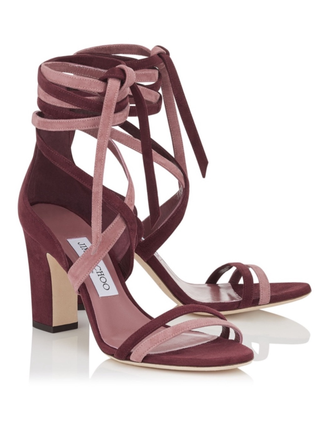 Jimmy Choo Flynn, Orchid Pink And Burgundy Suede Wrap Heels 37.5 7 7.5